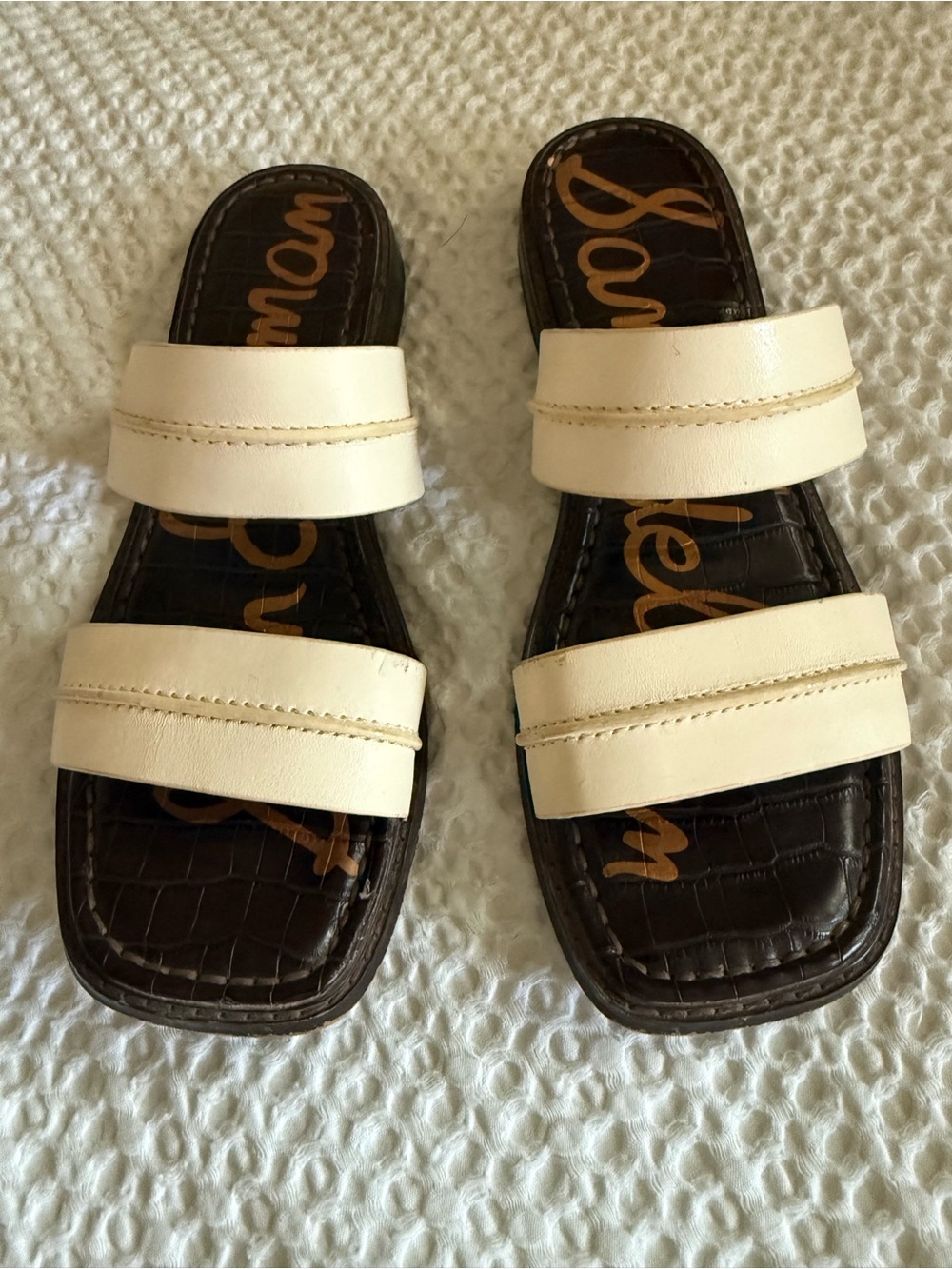 Sam Edelman Cream Double-Strap Slide Sandals